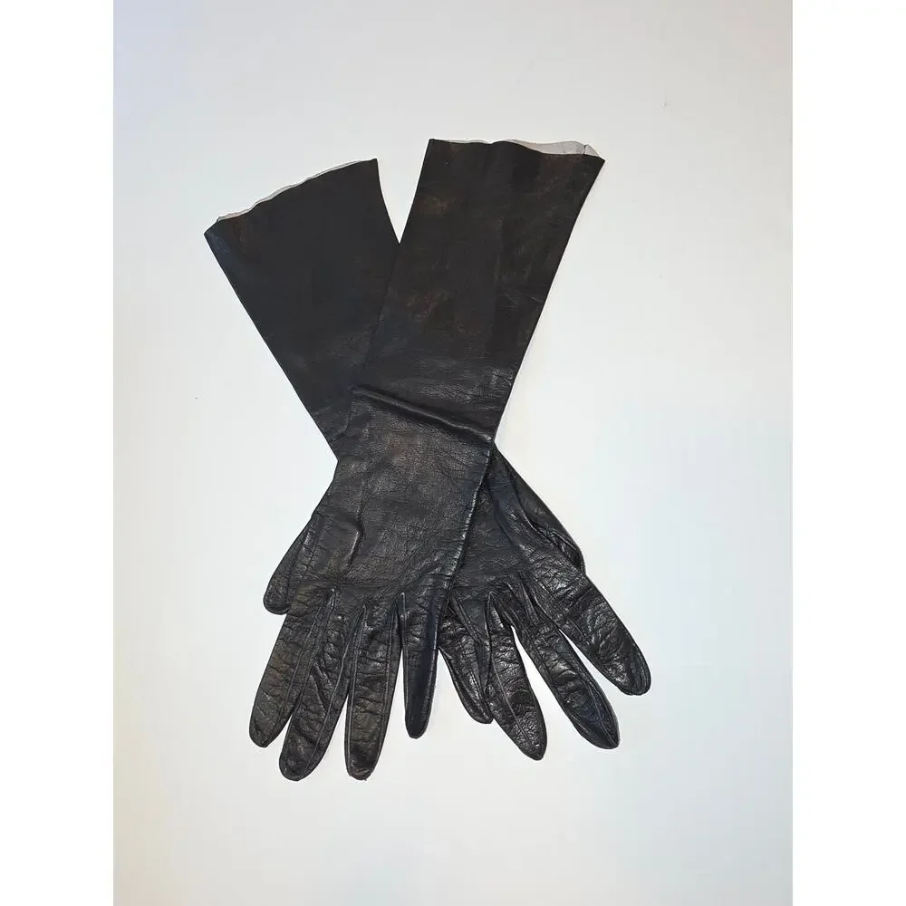 Vintage Black Leather Elbow Gloves 14